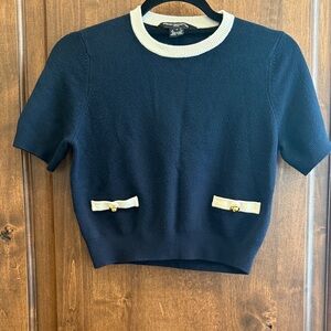 French Connection Navy and White Knit Top